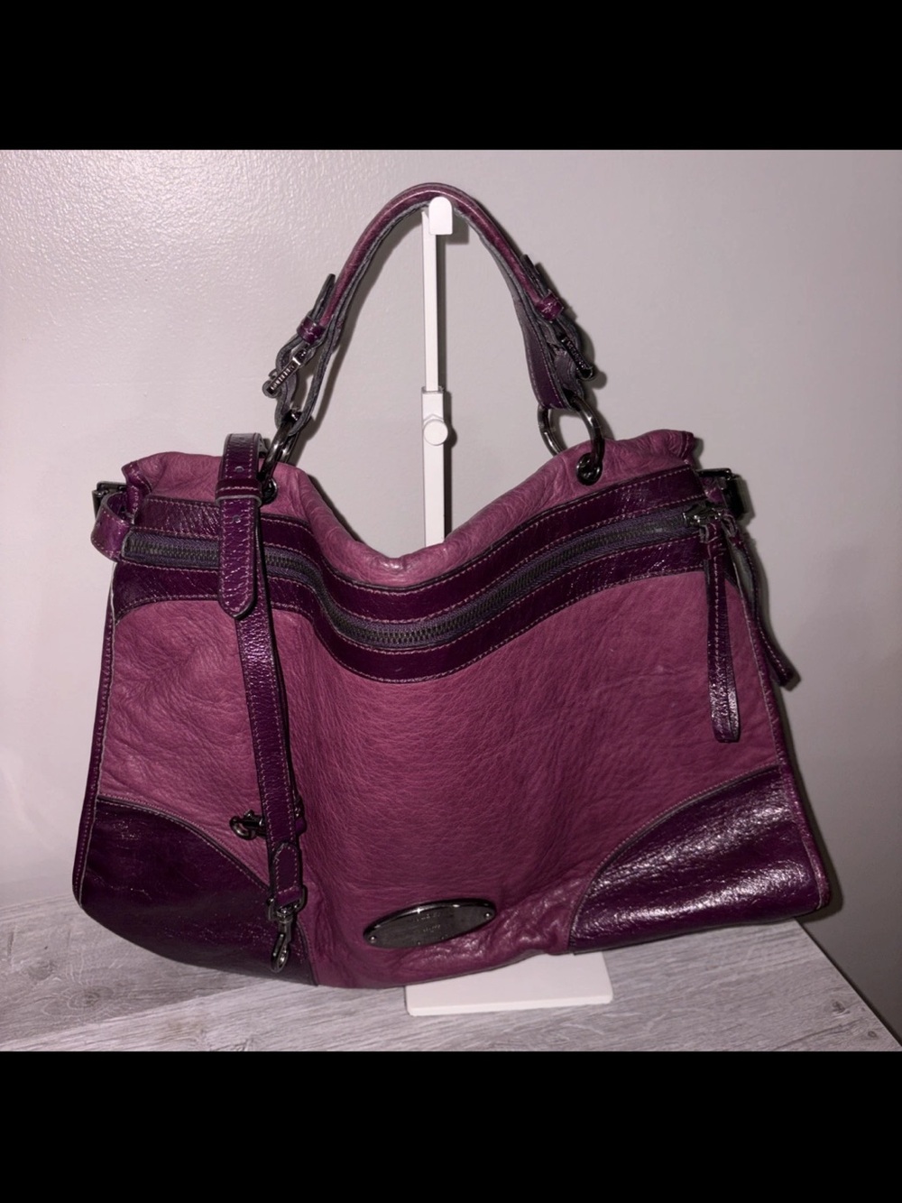 Mulberry Plum and Deep Plum Leather Shoulder Bag